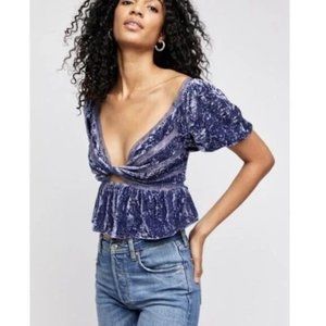 Free People Yours Truly Crushed Velvet XL Puff Sleeve Cropped Top WITH TAGS
